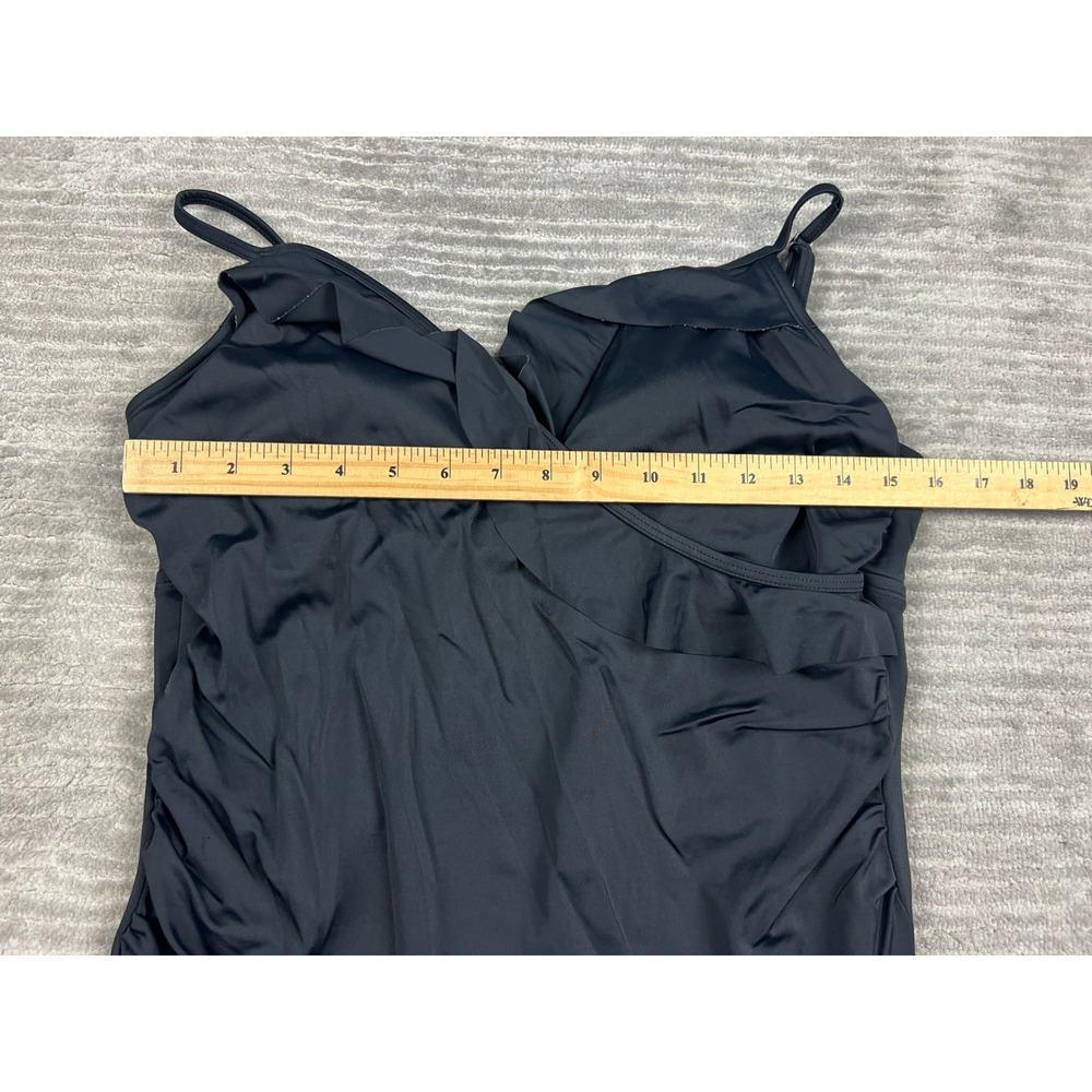 Time and Tru Swimsuit Women XL Black One Piece Ruffle Surplice Ruched TTSL19102 - Picture 2 of 16